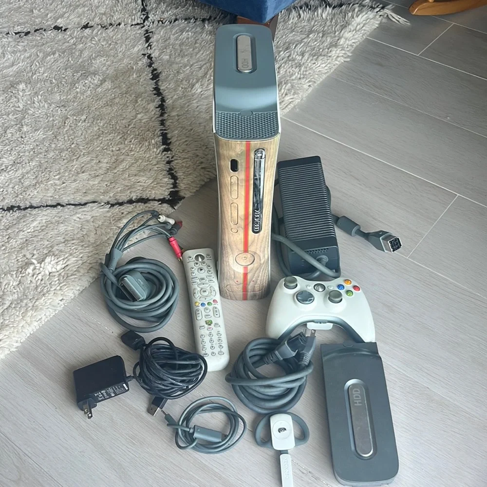 Xbox 360 console and cords with battery and controller